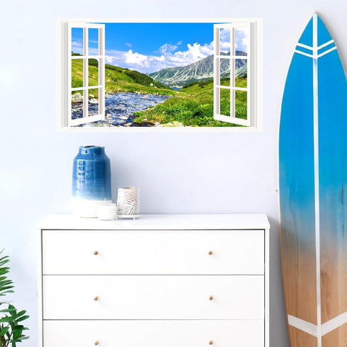 Landscape Wall Sticker Decor 3D Fake Window Wall Sticker Mountain Scenery Wall Sticker Peel and Stick Wall Art Wallpaper Removable Faux Window Wal...