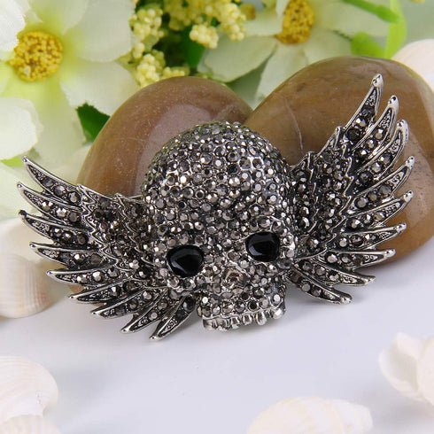 EVER FAITH Austrian Crystal Cute Skull Wing Halloween Gala Gothic Style Brooch...