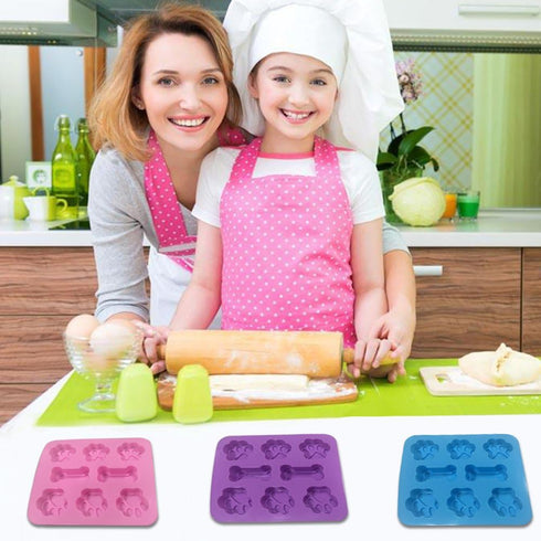 3 Pcs Silicone Molds Puppy Dog Paw & Bone Shaped 2 in 1, 8-Cavity, FineGood Reusable Ice Candy Trays Chocolate Cookies Baking Pans, Oven Microwave...