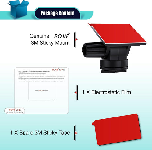 ROVE 3M Sticky Mount for R2-4K, R2-4K PRO and R2-4K Dual Dash Cams | 1x 3M Adhesive Mount | 1x Spare 3M Sticky | 1x Electrostatic Film...