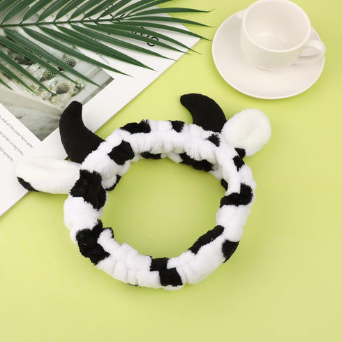 Face Wash Headband, Cute Cow Horns Makeup Spa Face Washing Headbands Animals Ears Skincare Hair Bands Elastic Turban Creative Hair Accessories for...