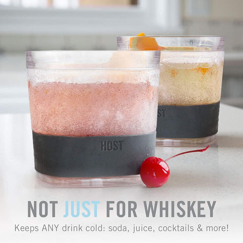 Host Freeze Cooling cups set of 2, Old Fashioned Glass with Silicone band for Bourbon, Scotch, and Whiskey, Whisky Gifts for Men, Grey...