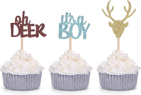 Oh Deer It's A Boy Cupcake Toppers for Male Baby Shower Party Decorations (24 Counts)...