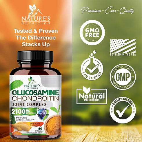 Glucosamine Chondroitin MSM Complex - Joint Support Supplement Turmeric & Boswellia, Triple Strength Glucosamine Capsules - Support for Joint Heal...