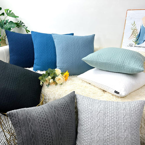 Booque Valley Throw Pillow Covers, Pack of 2 Super Soft Elegant Modern Embossed Patterned Blue Cushion Covers Decorative Stretchy Pillow Cases for...