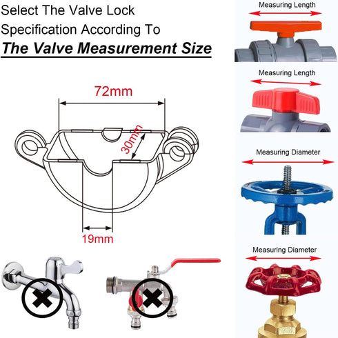 Gate Valve Lockout and Safety Padlock, 1Set, Hose Bib Lock for Outdoor Faucet Knob/Water Spigot/Propane Tank, 1 to 2-1/2 in Dia Valve Handles, Pla...