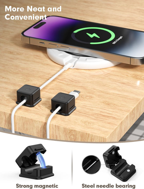 6 Pack Cord Organizer Magnetic Cable Clips Adhesive Cable Management Phone Wire Holder Keeper Organizer for Home Office Desk Car Nightstand, Black...