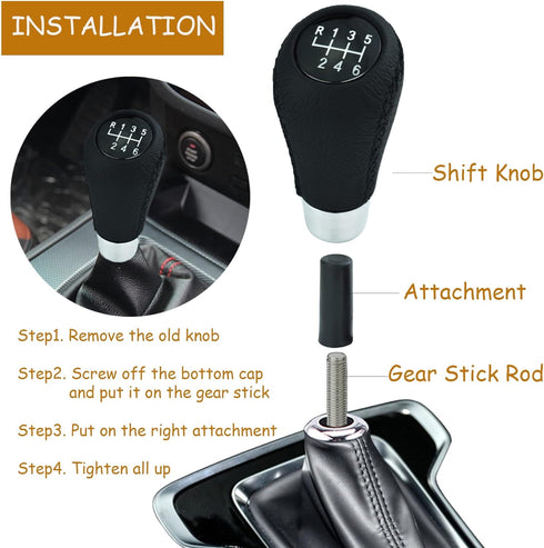 6 Speed Shift Knob Car Shifter Handle PU Leather Gear Stick Head for Most Manual Automatic Vehicles (Black Stitches)...