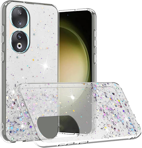Compatible with Honor 90 Case Glitter Clear Pink, Honor 90 Phone Case Silicone Transparent Soft TPU Women Girls Shockproof Protective Slim Cover (...