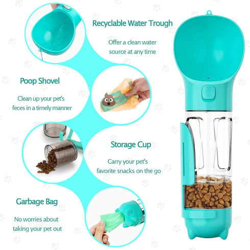 Dog Water Bottle Portable 4 in 1 Pet Travel Bowl 10oz Water Dispenser Dog Walking Accessories for Dogs Cats Camping Hiking Food Bowls with Garbage...