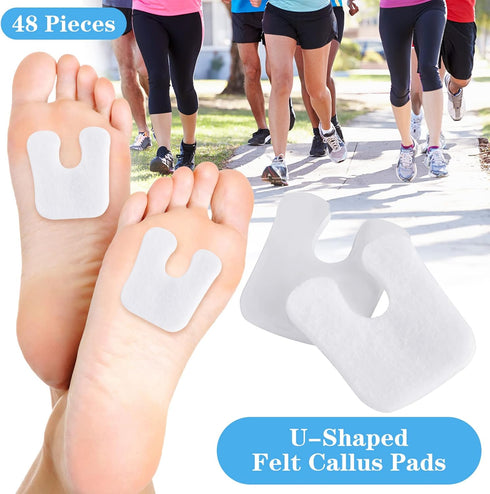 48 Pieces U-Shaped Felt Callus Pads Metatarsal Foot Pads for Pain Relief Keep Calluses from Rubbing on Shoes Forefoot and Support Self-Adhesive Fo...