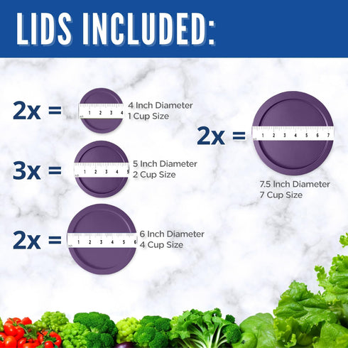 Replacement Lids for Pyrex Containers (2) 1-Cup (3) 2-Cup (2) 4-Cup (2) 7-Cup (Purple)...