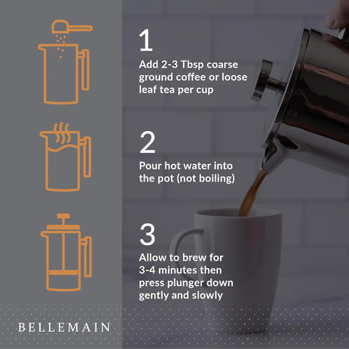 Bellemain French Press Coffee Maker Extra Filters Included, 35 oz, Stainless Steel...