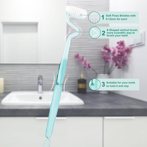Soft S-Shaped Manual Toothbrush for Adults Sensitive Gums,Nano Floss Bristles Vertical Tooth Brushes with Candy Color Deep Clean for Junior Youth ...