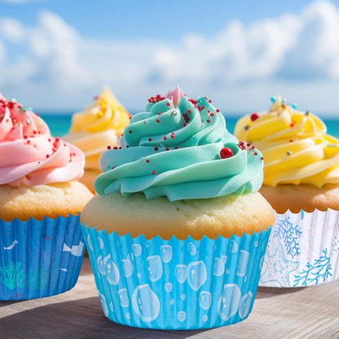 Whaline 600Pcs Ocean Themed Cupcake Liners Summer Baking Cups Crab Coral Starfish Sea Life Cupcake Wrappers Holders Muffin Liners for Bridal Baby ...