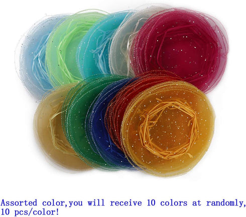 100pcs 9.8 Inch Round Drawstring Organza Bags Mixed Color, Jewelry Candy Pouch Christmas Wedding Party Favor Gift Packaging Bags...