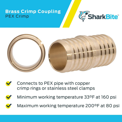 SharkBite 1-1/4 Inch Crimp Coupling, Brass Plumbing Fitting PEX Pipe, PE-RT, UC0135...