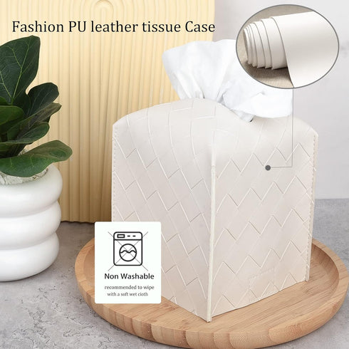 Tissue Box Cover PU Leather Tissue Holder Square Organizer Dispenser for Bathroom, Bedroom, Vanity Countertop, Office, Car, Griege...