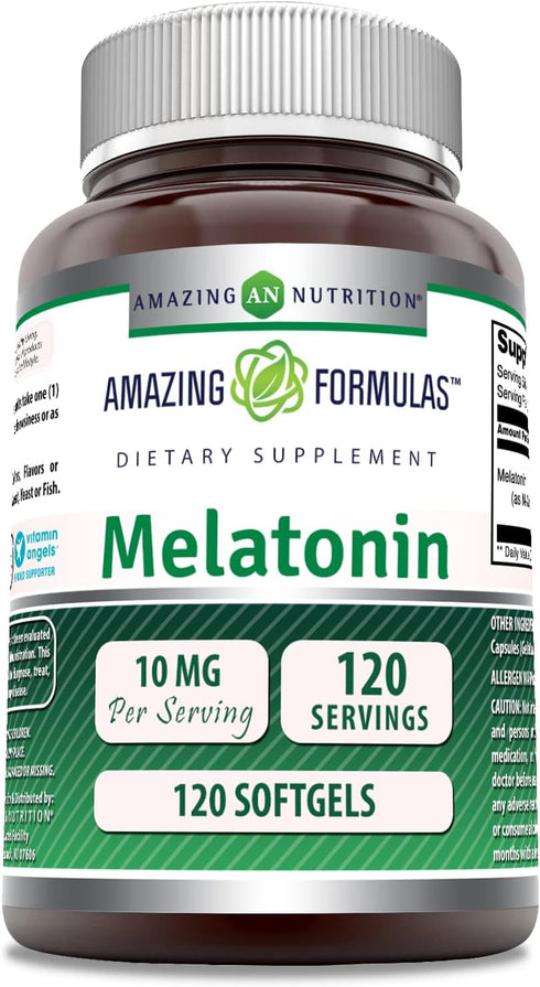 Amazing Nutrition Melatonin Supplement | 10 Mg Per Serving | 120 Softgels | Non-GMO | Gluten Free | Made in USA...