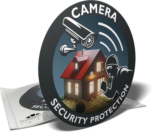 Intruder & Thief Deterrent Stickers - Security House Alarm & Security Camera - 6 Round Stickers - 9.5cm...