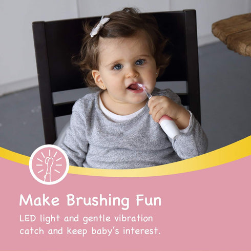 Papablic BabyHandy 2-Stage Sonic Electric Toothbrush for Babies and Toddlers Ages 0-3 Years, Pink...