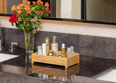 Makeup Organizer Countertop for Vanity, Bathroom Organizers and Storage Bamboo Bathroom Countertop Organizer Cosmetic Skincare Perfume Organizers...