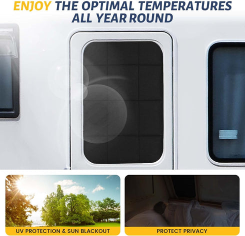 RV Door Window Shade, Foldable Hook and Loop Fastener RV Blackout Window Cover, UV Rays Protection Camper Trailer Door Window Cover, Waterproof Th...