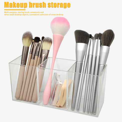 Cerpourt Clear Makeup Brush Organizer,Acrylic Cosmetic Brushes Storage Holder with 3 Slots,Pencil Pen Holder for Desk,Desk Organizer and Accessori...