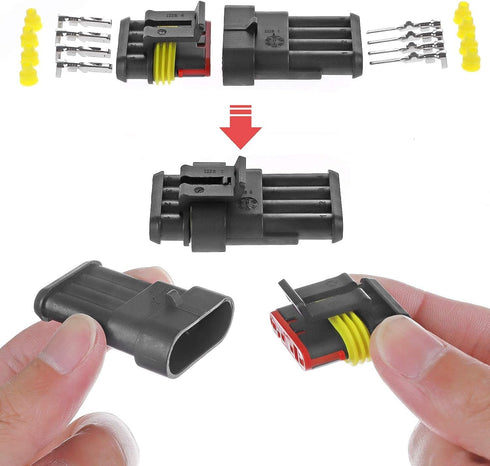 10 Kit 4 Pin Connector, 20-16 AWG Waterproof Electrical Automotive Wire Connector, 1.5mm Series Terminals Male Female Car Harness Plug Sets...