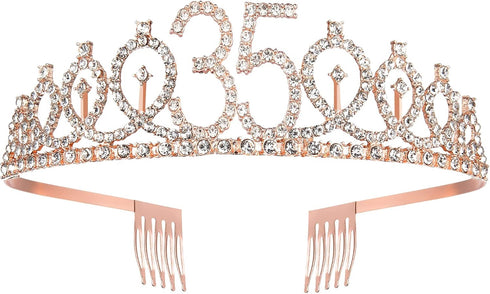 35th Birthday Sash and Tiara for Women, Rose Gold Birthday Sash Crown 35 & Fabulous Sash and Tiara for Women, 35th Birthday Gifts for Happy 35th B...