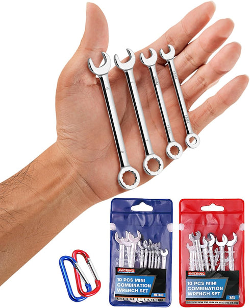 Small Wrench Set 20 Pcs Mini Metric and SAE Ignition Wrench Set Combination Open and Box End Wrench Set with Storage Pouches and Key Chains...