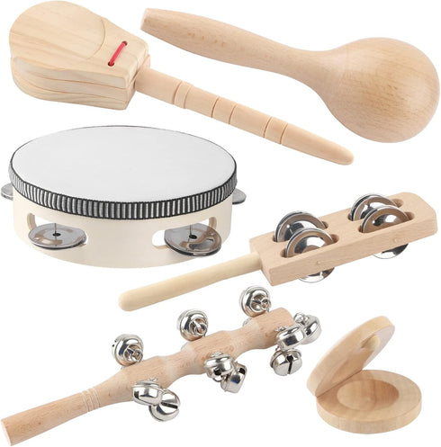 6PCS Musical Instruments for Kids Toddler Natural Wooden Percussion Toy Sets Preschool Education Music Instruments Present for Birthday Christmas ...