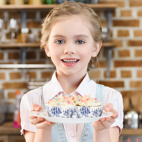 600Pcs Blue Floral Cupcake Liners Chinoiserie White Blue Flower Cupcake Wrappers Paper Disposable Decorative Muffin Brownie Cups for Baking Party ...