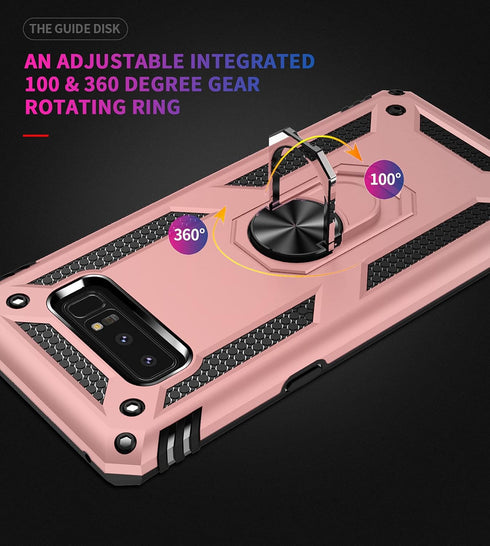 Androgate for Samsung Galaxy Note 8 Case with 3D PET Screen Protectors, Military-Grade Metal Ring Holder Kickstand 15ft Drop Tested Shockproof Cov...