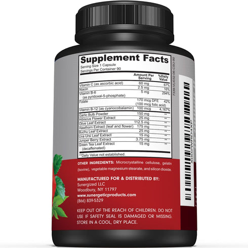 Premium Blood Pressure Support Supplement For Cardiovascular & Heart Health with Garlic, Hawthorn & Hibiscus - 90 Capsules...