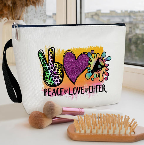 Peace Love Cosmetic Bag for Women Friends Accessories Organizer, Cheerleader Gifts, Travel Essentials Purse Toiletry Pouch Cosmetic Bag with Zippe...