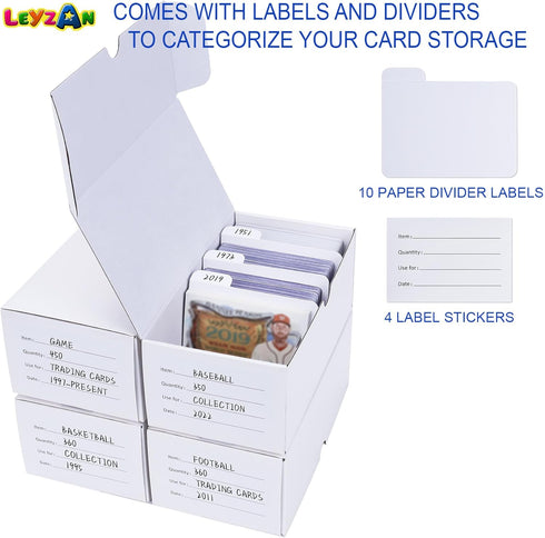Trading-Card Storage Box, 4-Pack • 400 Count Corrugated Cardboard Storage Box with dividers & labels for TCG/Magic/Mtg Storage and Collection, Hor...