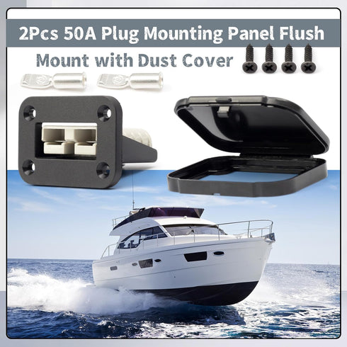50A Plug Mounting Panel with Dust Cover Compatible with Anderson SB50 Series Connectors Flush Mount Recessed Plate, 2Pcs 50Amp Socket Panel 12-24V...