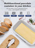 Butter Dish with Lid, Large Butter Container for Countertop, Ceramic Butter Holder for Counter, Butter Tray Butter Keeper with Knife and Sponge Sc...