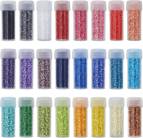 INSPIRELLE Uniform 120 Gram 12/0 (2mm) Cylinder Glass Seed Beads for Craft Jewelry Making, 24 Opaque Painted Colors...