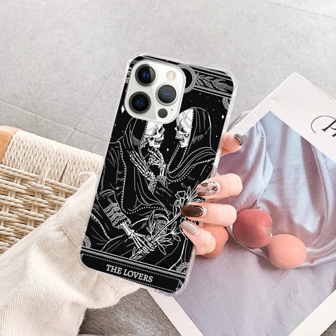 The Lovers Tarot Card Skull Black Case for iPhone 12/ iPhone 12 Pro, Trippy Psychedelic Aesthetic Tarot Card Cool Skeleton Case for iPhone 12/ iPh...