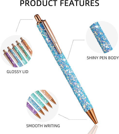 11 Pcs Fancy Pens for Women Glitter Pretty Cute Pens Sparkly Retractable Pens Black Ink Medium Point 1.0 mm Cool Journaling Pens for Women Girls(S...
