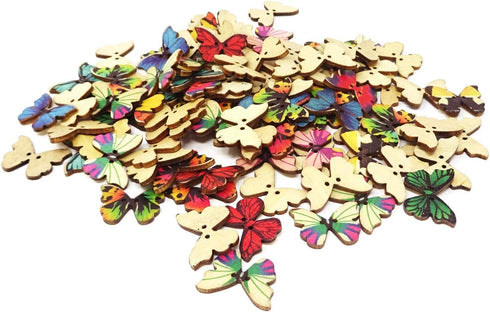 Honbay 100PCS Mixed Color 2-Hole Wooden Butterfly Buttons for Sewing Crafts...