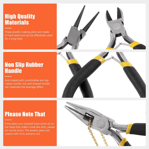 Tanstic 9Pcs Jewelry Making Tools Kit, Includes Chain Nose Pliers, Round Nose Pliers, Wire Cutter, Straight & Bent Tweezers, Jump Ring Opening Too...