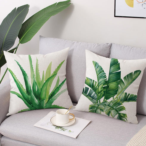 Outdoor Throw Pillow Covers 18x18 Set of 4 Waterproof Summer Tropical Leaves Pillow Covers Palm Monstera Leaf Decorative Cushion Case for Patio Fu...