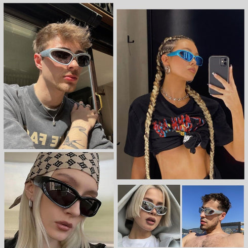 Fashion Y2K Wrap Around Sunglasses for Men Women 2000s Accessories Cool Cyber Glasses Biker Shades Shield (Black Frame-Grey Lens)...