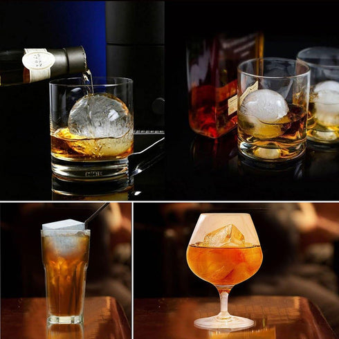 Large Ice Cube Trays Ice Ball Maker with Lids Combo(Set of 2), Silicone Sphere & Square Flexible Ice Cube Molds for Cocktails, Whiskey, Juice and ...
