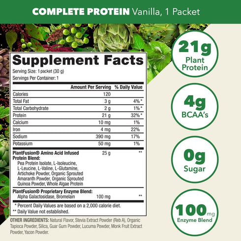 PlantFusion Complete Vegan Protein Powder Sample Packets - Plant Based Protein Powder Packets to-Go with BCAAs and Pea Protein - Keto, Gluten Free...