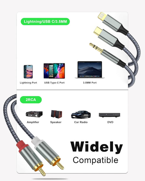 Lightning to RCA Cable Audio Aux Adapter?10.3M?,RCA to 3.5mm Cable?USB C to 2 RCA Audio Cable? (3 in 1 Audio Cable) for Power Amplifier, Car, Home...