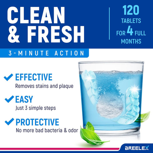 Denture Cleaning Tablets - 120 Retainer Cleaner Tablets for Aligner, Mouth & Night Guard - FSA HSA Approved Products - Dental Cleanser for Nightgu...